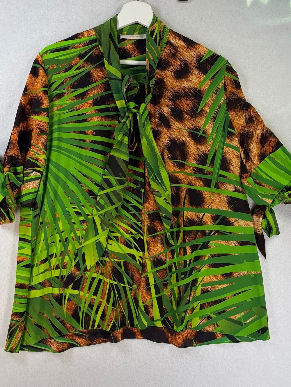 Naeem Khan Blouse Silk Leopard Palm Leaf Jungle Print Green Womens 12